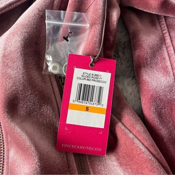 VINCE CAMUTO Women's Winter Velvet Motorcycle Jacket Pink S - Picture 7 of 8